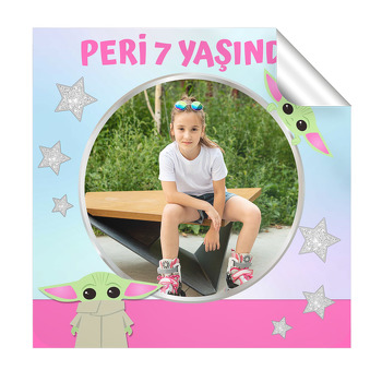 Baby Yoda Temalı Kare Parti Etiket