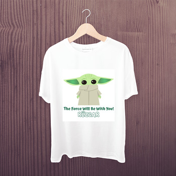 Baby Yoda Yeşil Fon Temalı Baskılı Tshirt