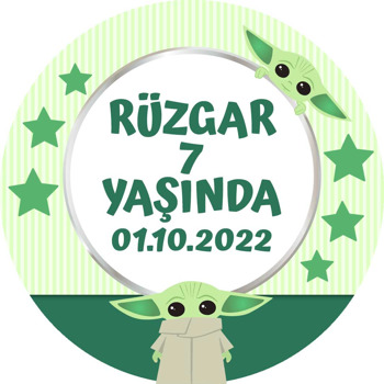 Baby Yoda Yeşil Fon Temalı Daire Plastik Anahtarlık