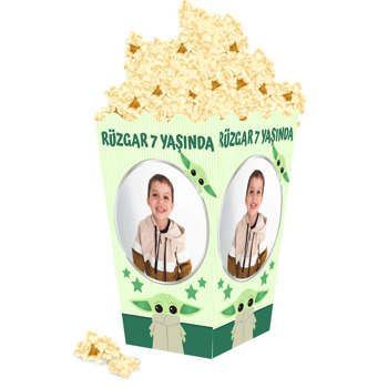 Baby Yoda Yeşil Fon Temalı Temalı Popcorn Kutusu