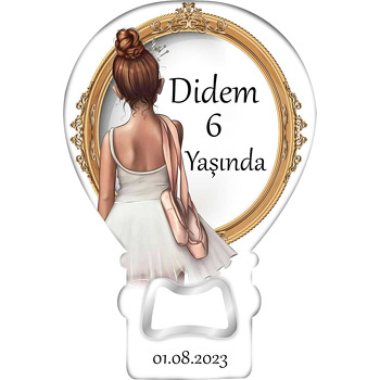 Balerin ile Barok Çerçeve Temalı Balon Ahşap Magnet 