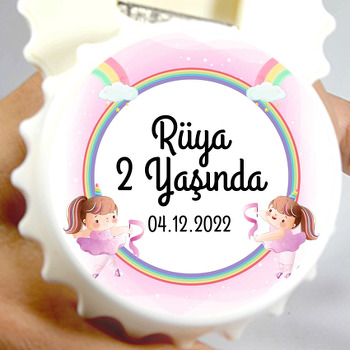 Balerin ile Pembe Kurdele Temalı Kapak Şekilli Magnet Açacak