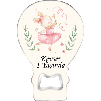 Balerin Tavşan Temalı Balon Ahşap Magnet 