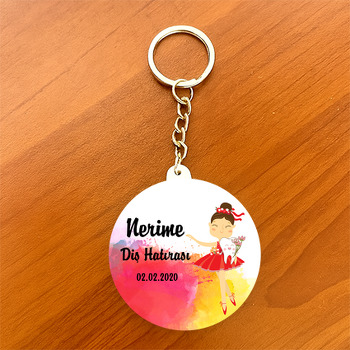 Balerin Temalı Diş Buğdayı Daire Plastik Anahtarlık