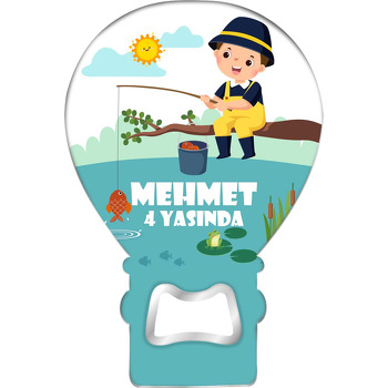 Balıkçı Erkek Çocuk Temalı Balon Ahşap Magnet 