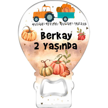 Balkabağı ile Traktör Temalı Balon Ahşap Magnet 