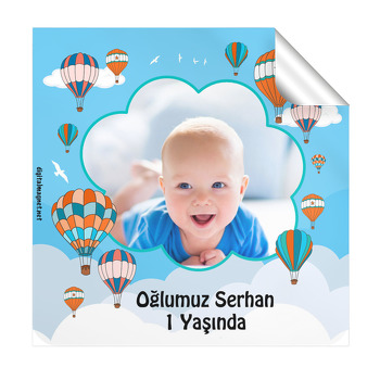 Balon Temalı  Kare Etiket