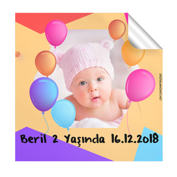 Balon ve Confetti Temalı Doğum Günü  Kare Etiket