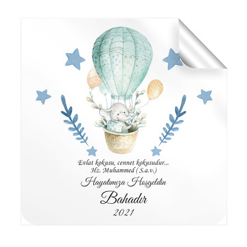 Balonda Fil ve Yıldızlar Temalı Hoşgeldin Bebek Sticker