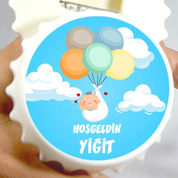 Balonla Uçan Bebek ile Mavi Fon Temalı Kapak Şekilli Magnet Açacak