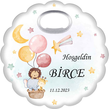 Balonlarla Uçan Arkadaş Hayvanlar ile Kuyruklu Yıldız Temalı Çiçek Şekilli Magnet Açacak
