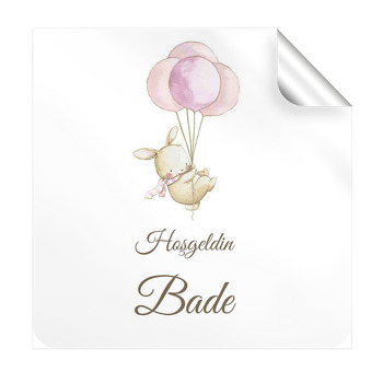 Balonlu Açan Tavşan Temalı Kare Sticker