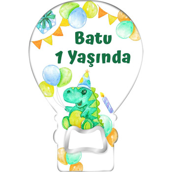 Balonlu Bebek Dinazor Temalı Balon Ahşap Magnet 