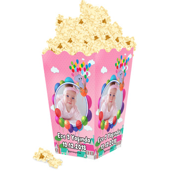 Balonlu Fil Pembe Temalı Temalı Popcorn Kutusu