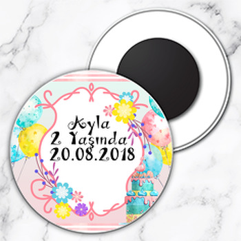 Balonlu Flamingo Temalı Daire Plastik Magnet