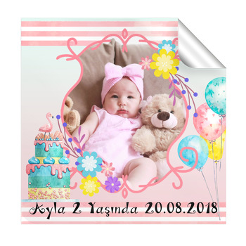 Balonlu Flamingo Temalı Kare Etiket