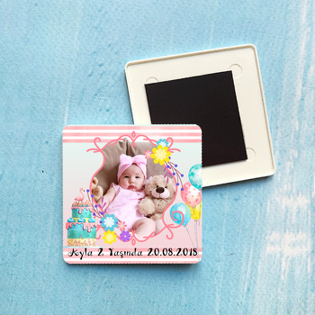 Balonlu Flamingo Temalı Plastik Kare Magnet