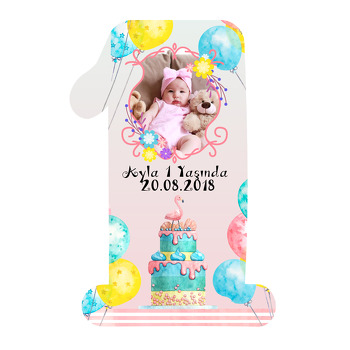 Balonlu Flamingo Temalı Doğum Günü Magnet