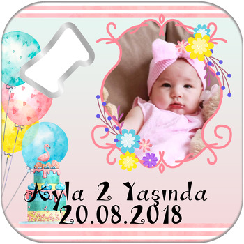 Balonlu Flamingo Temalı Kare Magnet Açacak