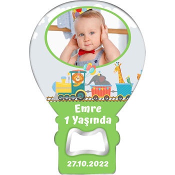 Balonlu Hayvanlar Trende Temalı Balon Ahşap Magnet 