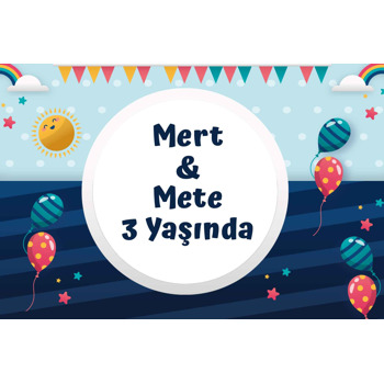 Balonlu İkiz Erkek Temalı Doğum Günü Afiş