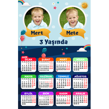 Balonlu İkiz Erkek Temalı Takvim Magnet