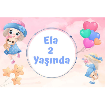 Balonlu Kız Çocuk Temalı Doğum Günü Afiş