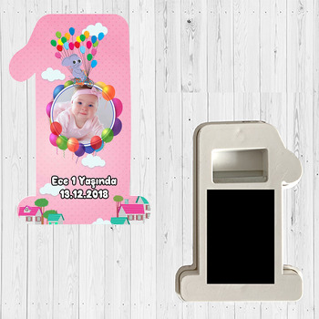 Balonlu Pembe Fil Temalı Doğum Günü Magnet Açacak