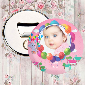 Balonlu Pembe Fil Temalı Fotoğraflı Magnet Açacak