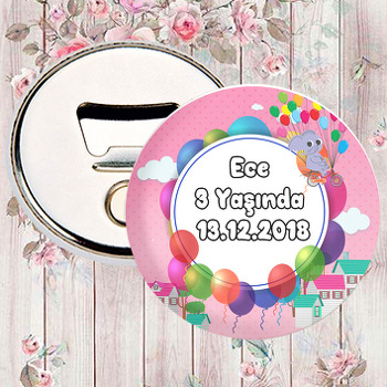 Balonlu Pembe Fil  Temalı Magnet Açacak