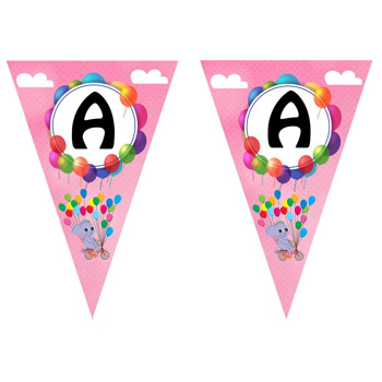 Balonlu Pembe Fil Temalı Parti Banner