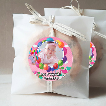 Balonlu Pembe Fil  Temalı Resimli Sticker