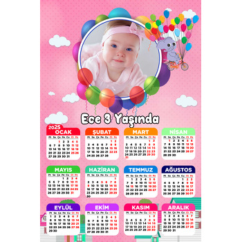 Balonlu Pembe Fil Temalı Takvim Magnet