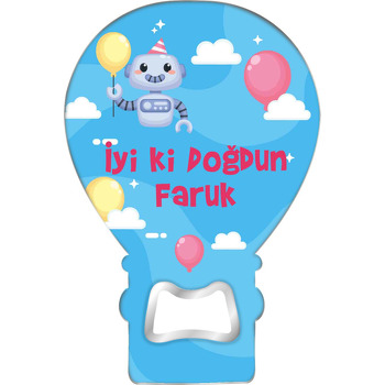 Balonlu Robot ile Gökyüzü Temalı Balon Ahşap Magnet 