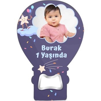 Balonlu Yıldız ile Bulut Çerçeve Temalı Balon Ahşap Magnet 