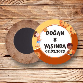 Basketbolcu Temalı Ahşap Daire Magnet