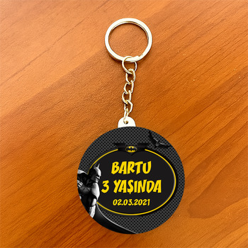 Batman Siyah Fon Temalı Daire Plastik Anahtarlık