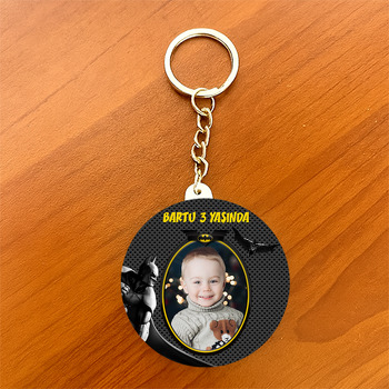 Batman Siyah Fon Temalı Resimli Daire Plastik Anahtarlık