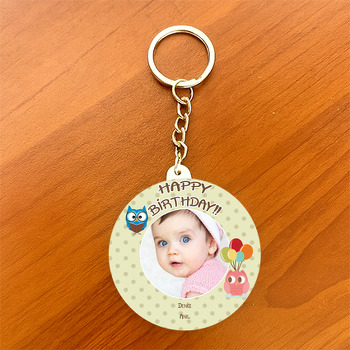Baykuş Temalı Daire Plastik Anahtarlık 2