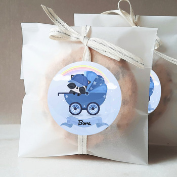 Bebek Arabası ile Rakun Temalı Sticker
