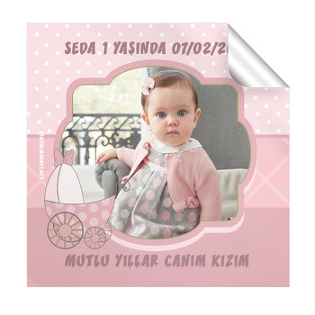 Bebek Arabası Temalı Doğum Günü  Kare Etiket