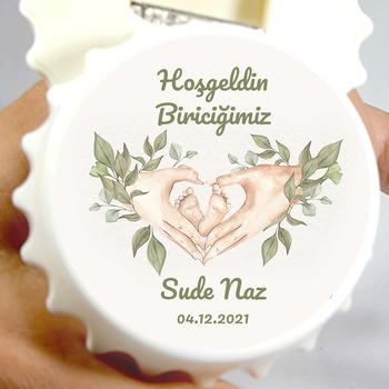 Bebek Ayağı ile Defne Yaprakları Temalı Kapak Şekilli Magnet Açacak