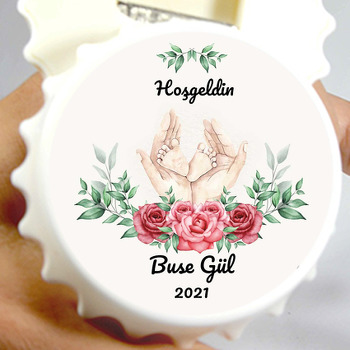 Bebek Ayakları ile Kırmızı Güller Temalı Kapak Şekilli Magnet Açacak