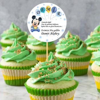 Bebek Mickey Mouse ile Beş Harfli Balon Temalı Parti Kürdan Süs