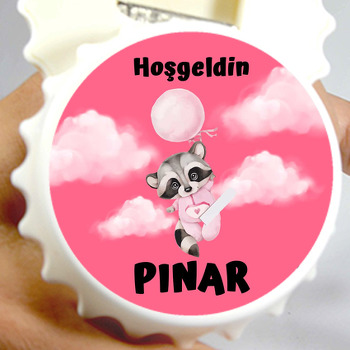 Bebek Rakun ile Pembe Bulutlar Temalı Kapak Şekilli Magnet Açacak