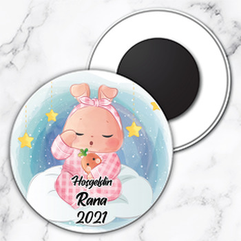 Bebek Tavşan Temalı Daire Plastik Magnet