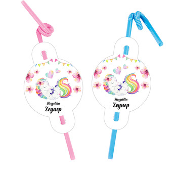 Bebek Unicorn Temalı Pipet ve Kartı