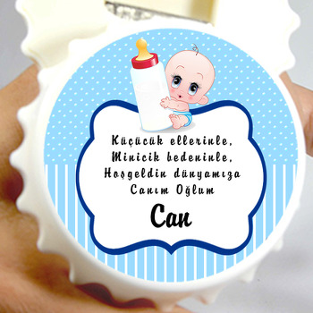 Bebek ve Biberon Temalı Mavi Hoşgeldin Bebek Kapak Açacak