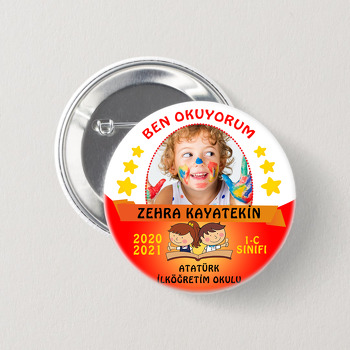 Ben Okuyorum Kırmızı Degrade Temalı İğneli Buton Rozet