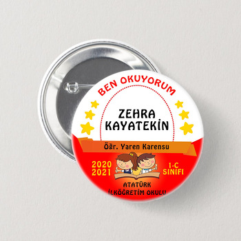 Ben Okuyorum Kırmızı Degrade Temalı İğneli Buton Rozet